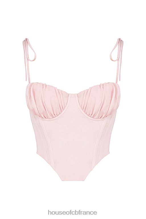 House of CB Willow - Corset court en mousseline de soie rose bébé, buste froncé N888H81 vêtements