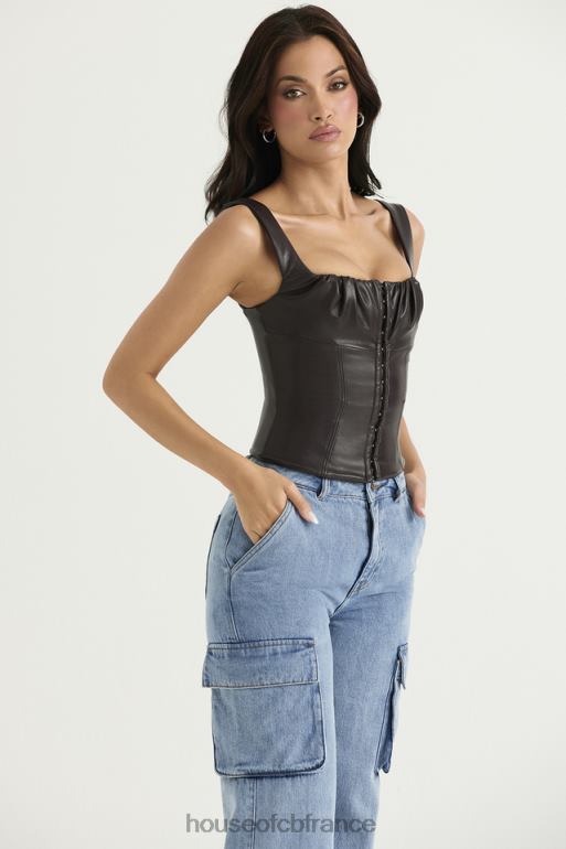 House of CB corset en cuir végétalien au chocolat amer James N888H38 vêtements