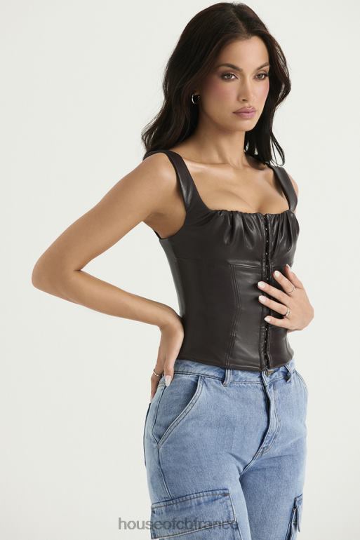 House of CB corset en cuir végétalien au chocolat amer James N888H38 vêtements