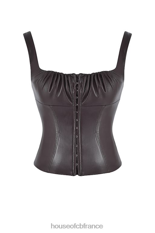 House of CB corset en cuir végétalien au chocolat amer James N888H38 vêtements