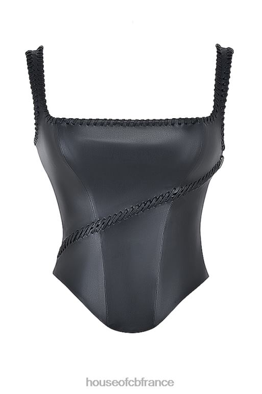 House of CB corset en cuir végétalien noir Leonie N888H16 vêtements