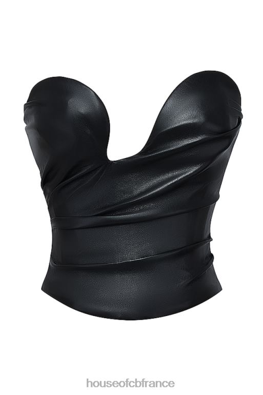 House of CB corset en cuir végétalien plongeant noir saffira N888H4 vêtements
