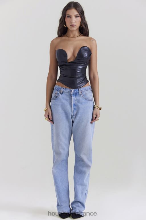 House of CB corset en cuir végétalien plongeant noir saffira N888H4 vêtements