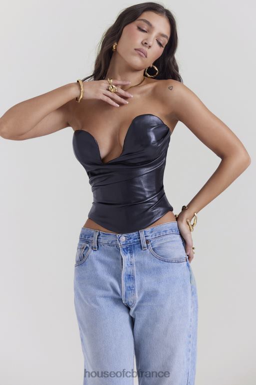 House of CB corset en cuir végétalien plongeant noir saffira N888H4 vêtements