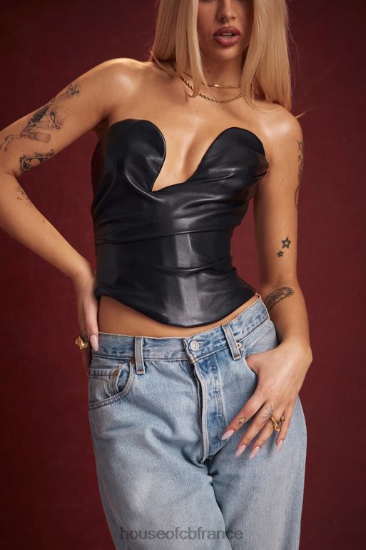 House of CB corset en cuir végétalien plongeant noir saffira N888H4 vêtements