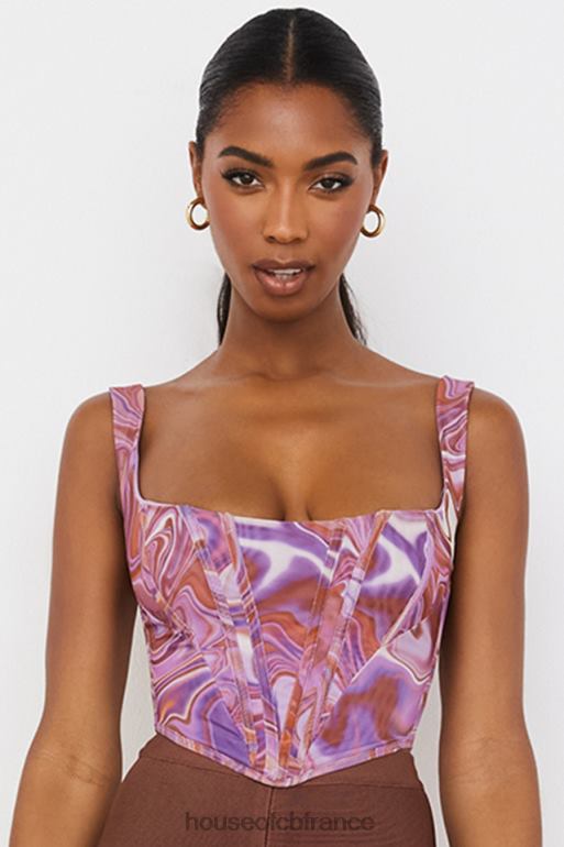 House of CB corset en maille à imprimé tourbillon violet ninetta N888H85 vêtements