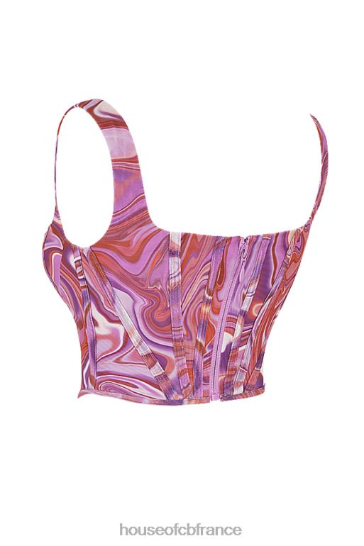 House of CB corset en maille à imprimé tourbillon violet ninetta N888H85 vêtements