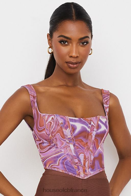 House of CB corset en maille à imprimé tourbillon violet ninetta N888H85 vêtements