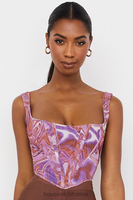 House of CB corset en maille à imprimé tourbillon violet ninetta N888H85 vêtements