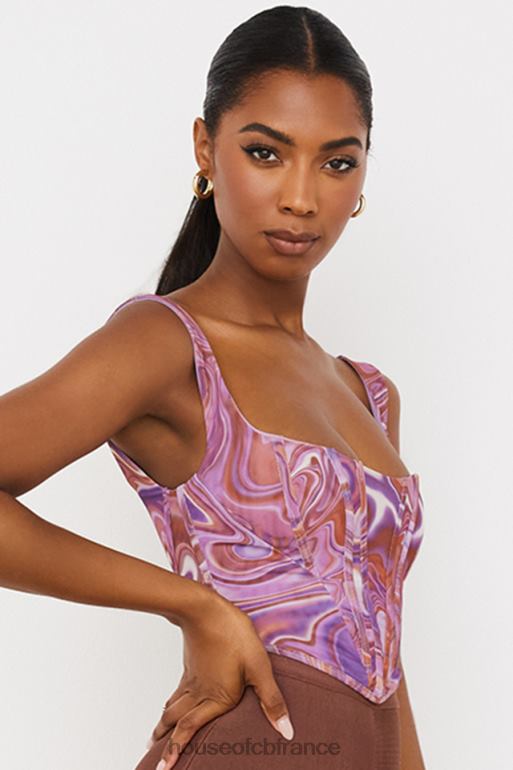 House of CB corset en maille à imprimé tourbillon violet ninetta N888H85 vêtements
