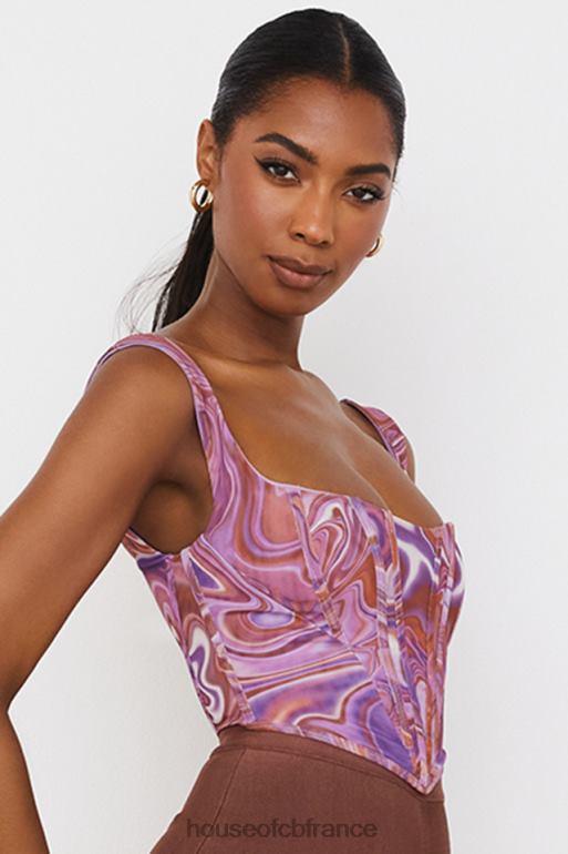 House of CB corset en maille à imprimé tourbillon violet ninetta N888H85 vêtements
