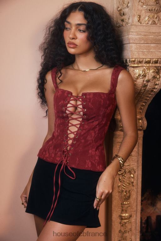 House of CB corset fleuri paris merlot N888H7 vêtements