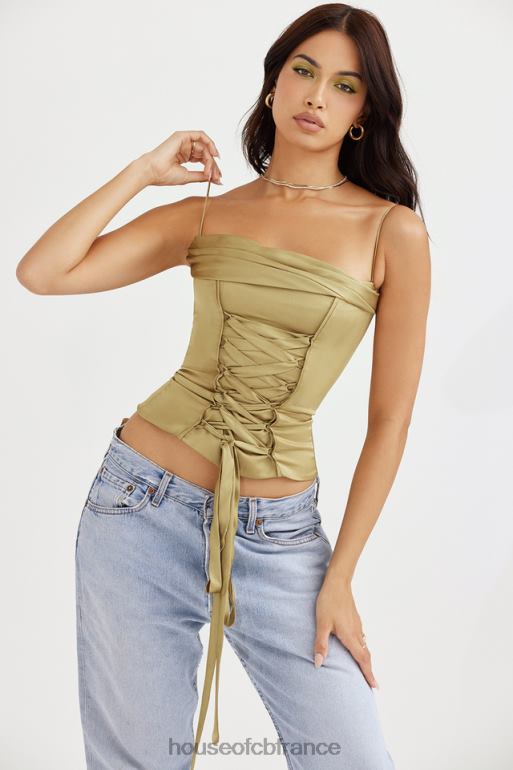 House of CB corset à lacets en satin olive letitia N888H58 vêtements