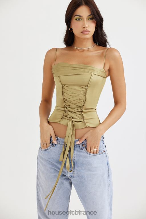House of CB corset à lacets en satin olive letitia N888H58 vêtements
