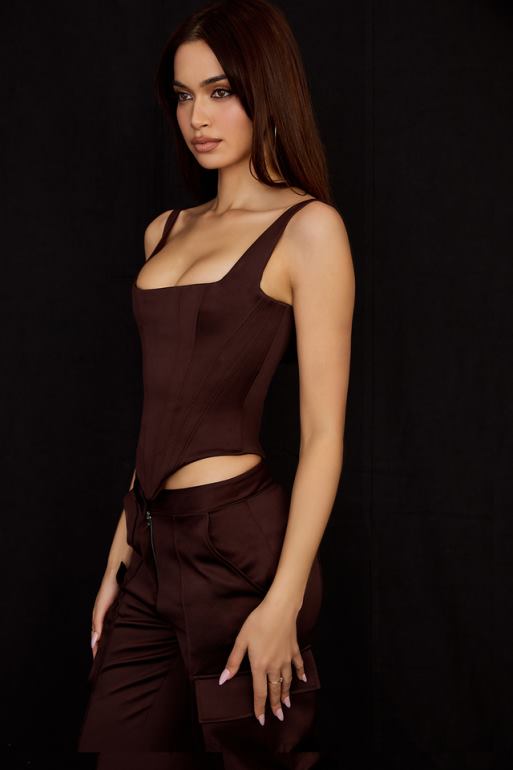 House of CB corset long en satin chocolat Rafa N888H61 vêtements