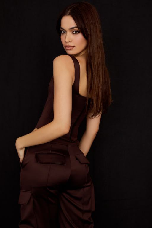 House of CB corset long en satin chocolat Rafa N888H61 vêtements