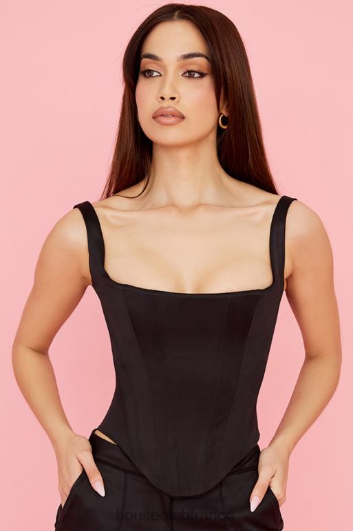 House of CB corset long en satin noir Rafa N888H63 vêtements
