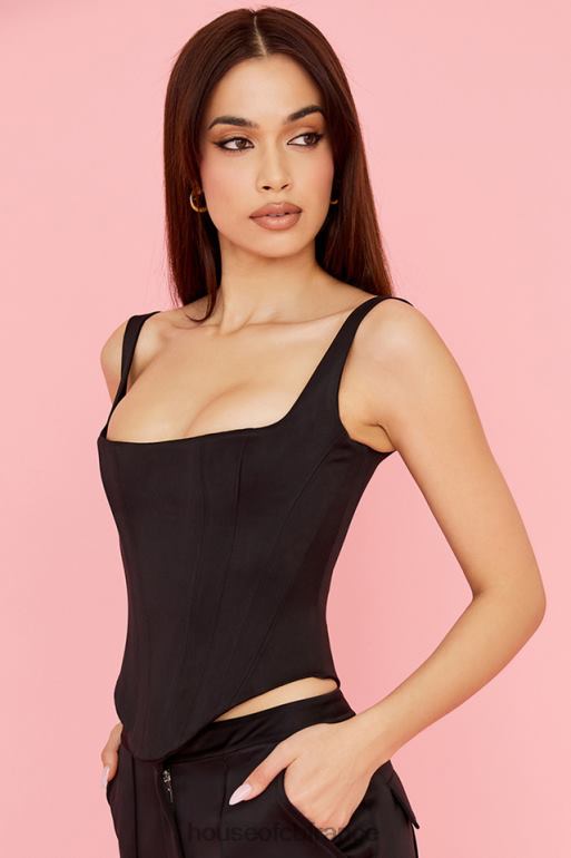 House of CB corset long en satin noir Rafa N888H63 vêtements