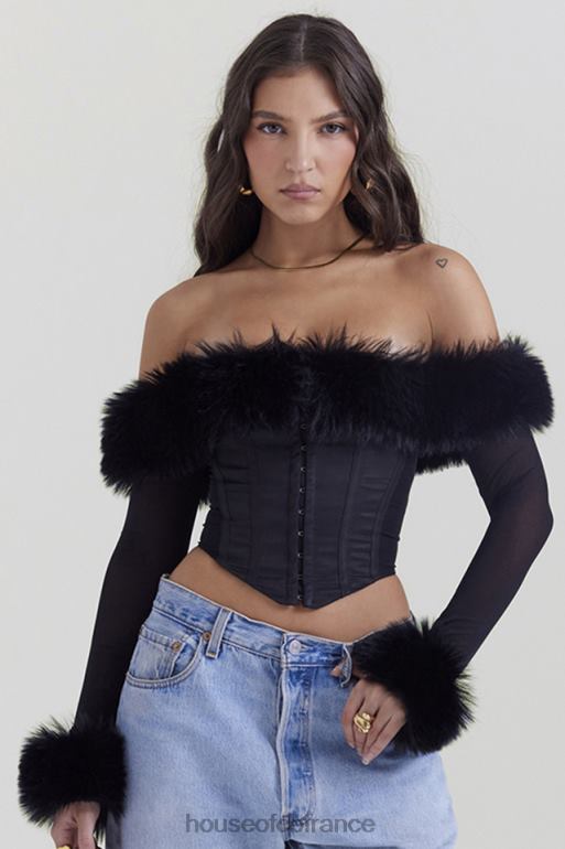 House of CB corset noir merle à bordure en fausse fourrure N888H2 vêtements