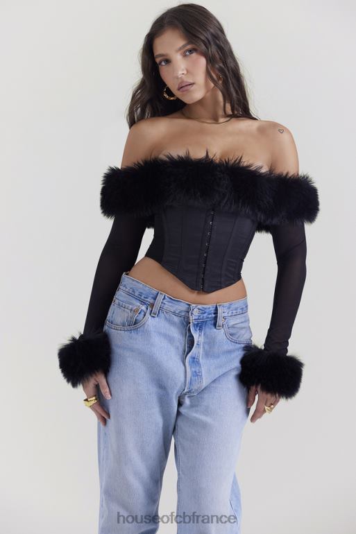 House of CB corset noir merle à bordure en fausse fourrure N888H2 vêtements