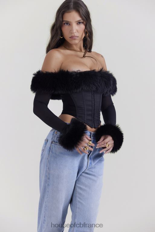 House of CB corset noir merle à bordure en fausse fourrure N888H2 vêtements