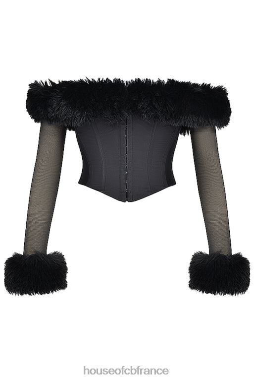 House of CB corset noir merle à bordure en fausse fourrure N888H2 vêtements