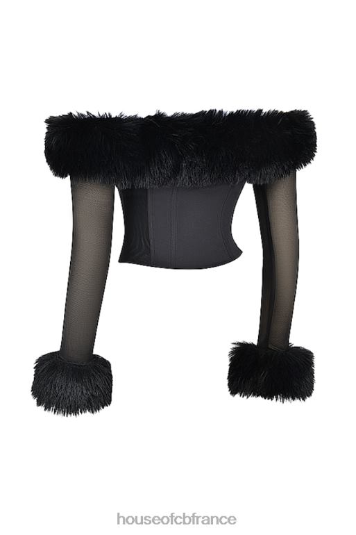 House of CB corset noir merle à bordure en fausse fourrure N888H2 vêtements