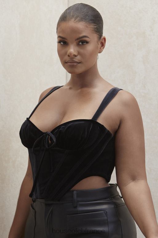 House of CB haut corset en forme de coupe en velours noir aayla N888H99 vêtements