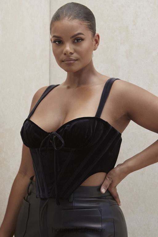 House of CB haut corset en forme de coupe en velours noir aayla N888H99 vêtements