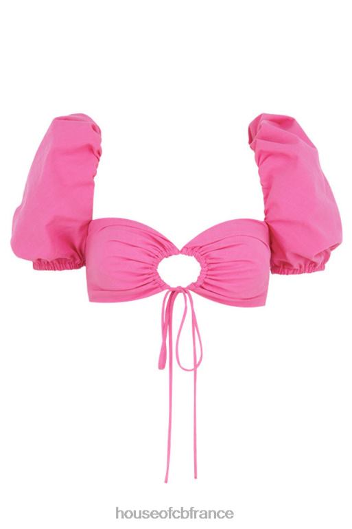 House of CB haut corset à manches bouffantes en lin rose Lisette N888H103 vêtements