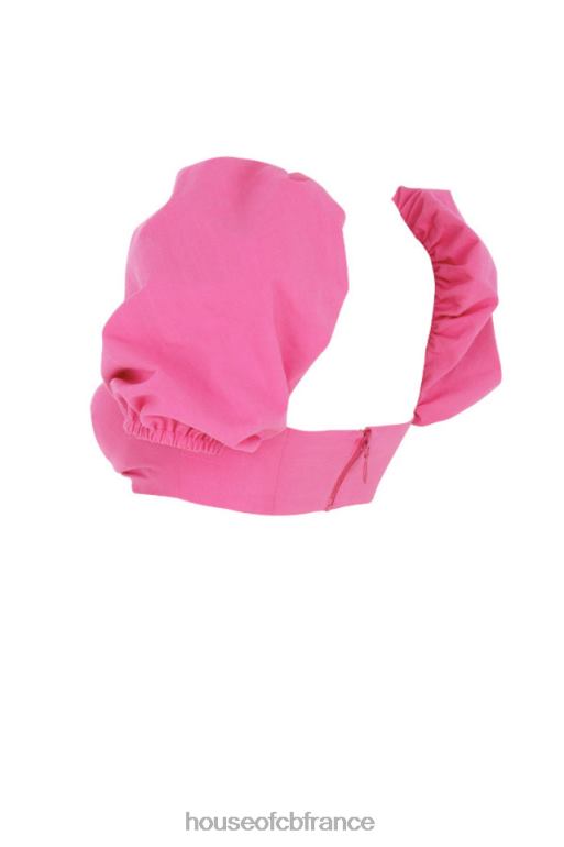 House of CB haut corset à manches bouffantes en lin rose Lisette N888H103 vêtements