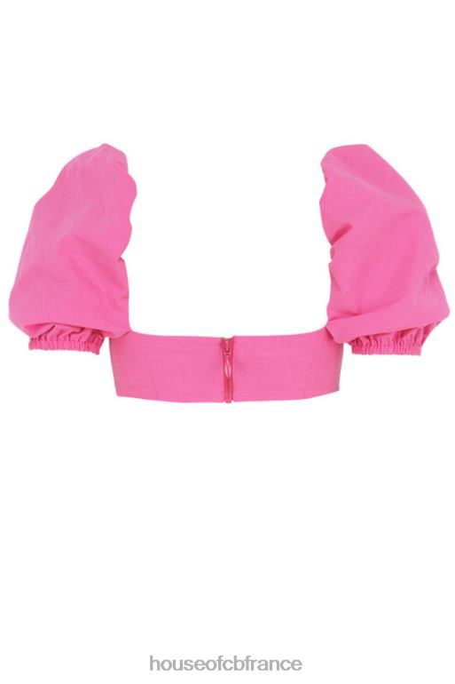 House of CB haut corset à manches bouffantes en lin rose Lisette N888H103 vêtements