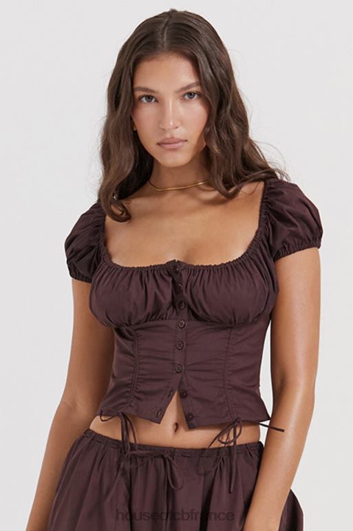 House of CB haut froncé marron Kitty Rich N888H17 vêtements