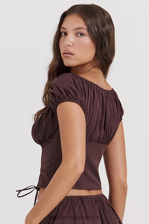 House of CB haut froncé marron Kitty Rich N888H17 vêtements
