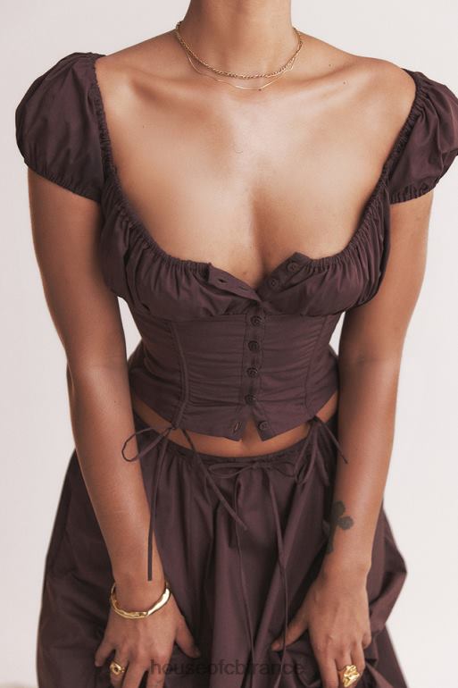 House of CB haut froncé marron Kitty Rich N888H17 vêtements