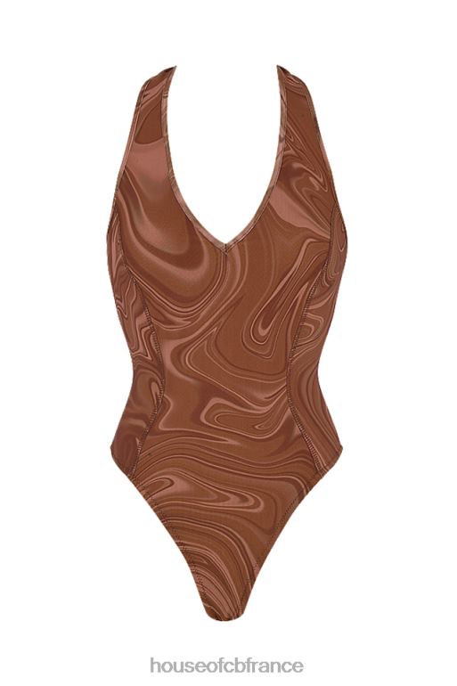 House of CB Sabine - Body dos nu à imprimé tourbillon cacao N888H752 vêtements