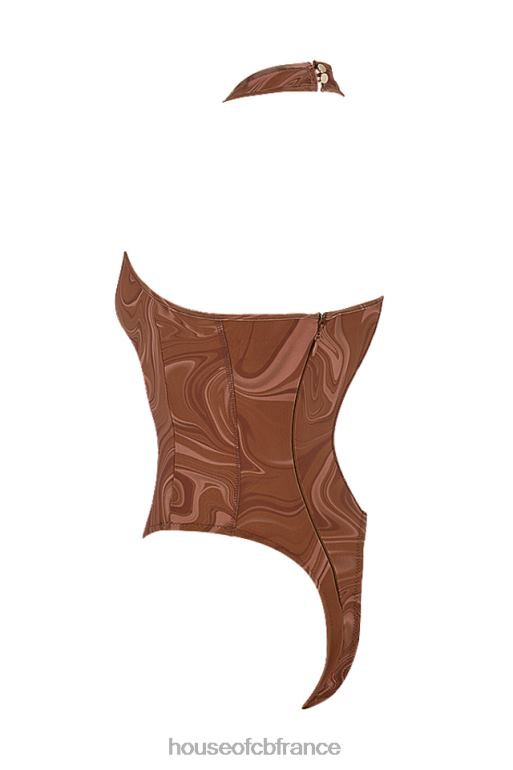 House of CB Sabine - Body dos nu à imprimé tourbillon cacao N888H752 vêtements