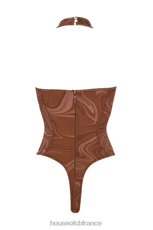 House of CB Sabine - Body dos nu à imprimé tourbillon cacao N888H752 vêtements