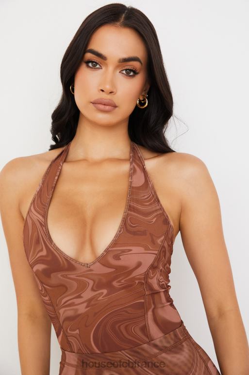 House of CB Sabine - Body dos nu à imprimé tourbillon cacao N888H752 vêtements