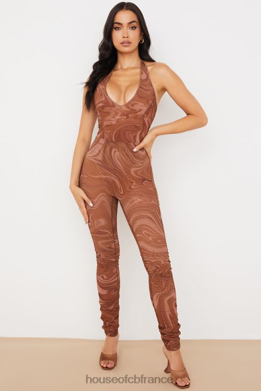 House of CB Sabine - Body dos nu à imprimé tourbillon cacao N888H752 vêtements