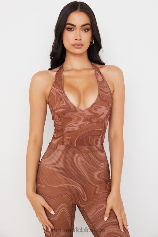 House of CB Sabine - Body dos nu à imprimé tourbillon cacao N888H752 vêtements