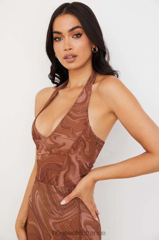 House of CB Sabine - Body dos nu à imprimé tourbillon cacao N888H752 vêtements