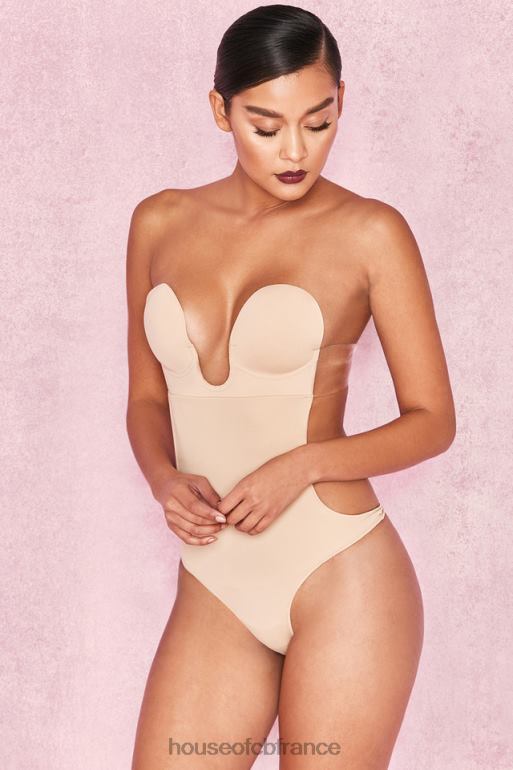 House of CB body dos nu autocollant beige à décolleté plongeant N888H822 vêtements