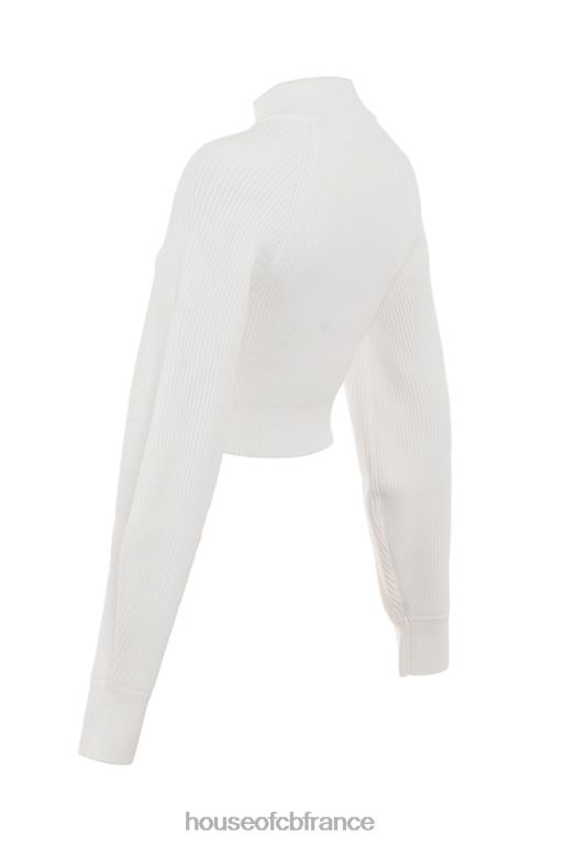 House of CB pull côtelé blanc à manches ballon reeva N888H659 vêtements