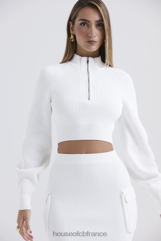 House of CB pull côtelé blanc à manches ballon reeva N888H659 vêtements