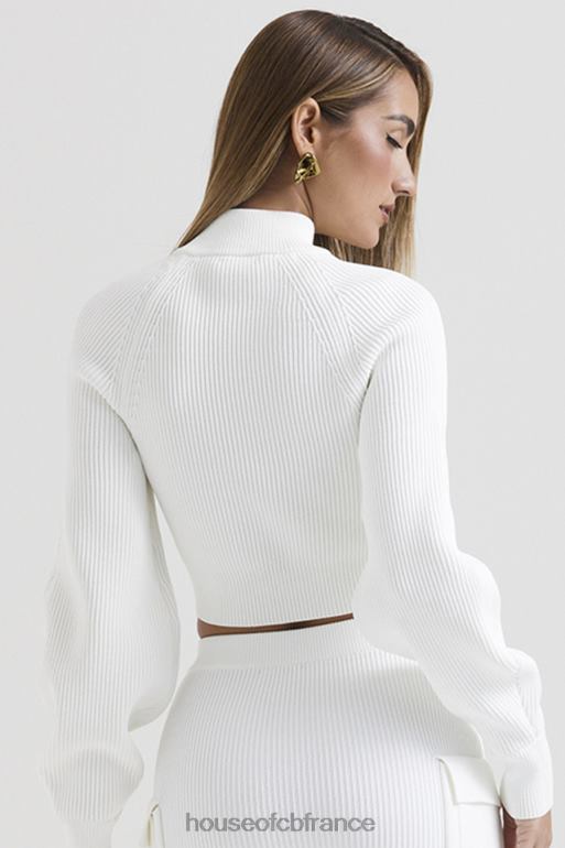 House of CB pull côtelé blanc à manches ballon reeva N888H659 vêtements