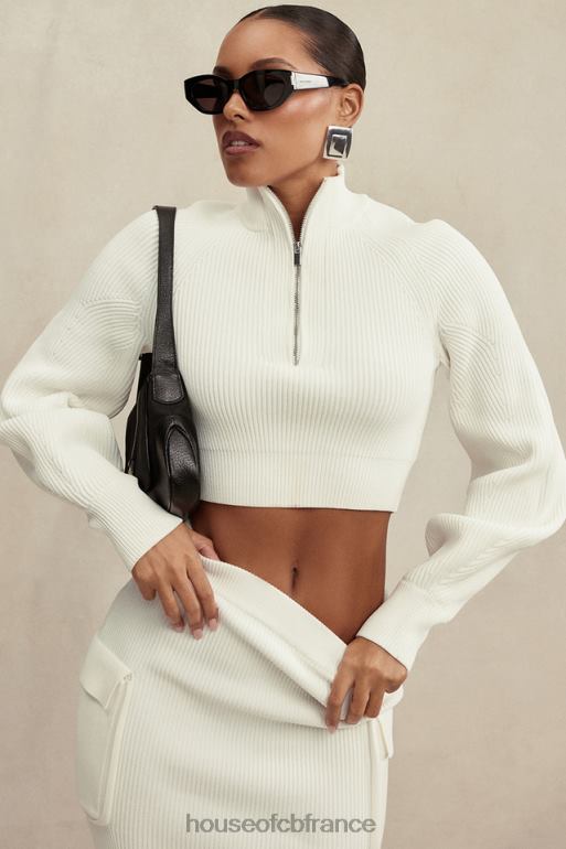 House of CB pull côtelé blanc à manches ballon reeva N888H659 vêtements