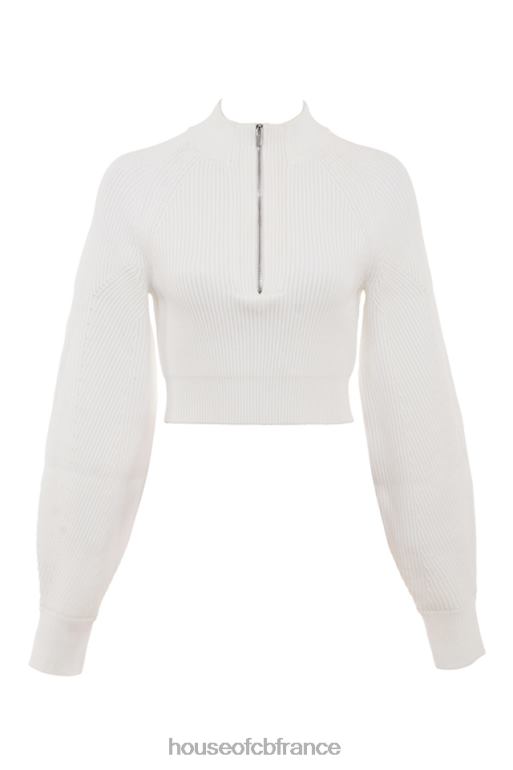 House of CB pull côtelé blanc à manches ballon reeva N888H659 vêtements