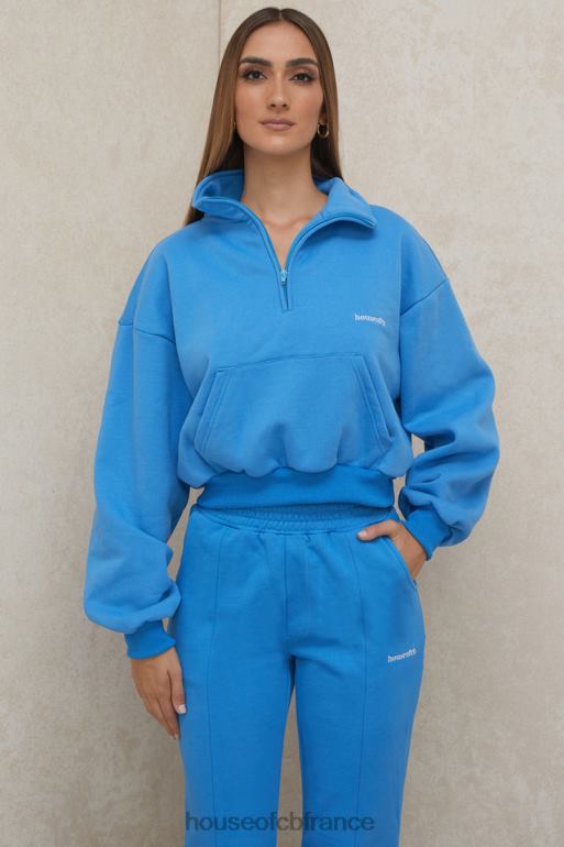 House of CB sweat-shirt court zippé sur le devant bleu mitch N888H790 vêtements