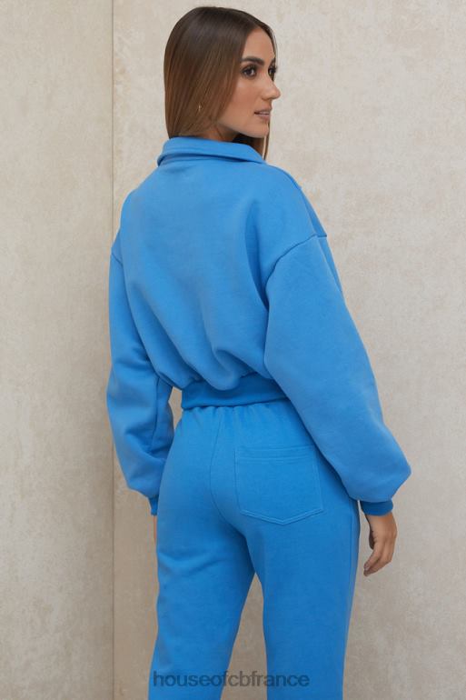House of CB sweat-shirt court zippé sur le devant bleu mitch N888H790 vêtements